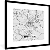 PosterMonkey Fotolijst incl. Poster Zwart Wit- Zwart Wit – België – Plattegrond – Stadskaart – Kaart – Zottegem - 40x40 cm - Posterlijst