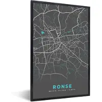 PosterMonkey Fotolijst incl. Poster - België – Ronse – Stadskaart – Kaart – Blauw – Plattegrond - 80x120 cm - Posterlijst