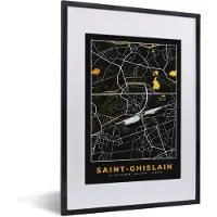 PosterMonkey Fotolijst incl. Poster - Kaart - Goud - Stadskaart - België - Plattegrond - 30x40 cm - Posterlijst