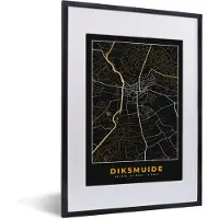 PosterMonkey Fotolijst incl. Poster - Stadskaart - Plattegrond - Diksmuide - Goud - Kaart - 30x40 cm - Posterlijst