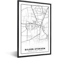 PosterMonkey Fotolijst incl. Poster Zwart Wit- Plattegrond – Dilsen Stokkem – Zwart Wit – Stadskaart - Kaart - België - 20x30 cm - Posterlijst