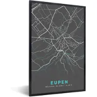 PosterMonkey Fotolijst incl. Poster - Plattegrond – Eupen – Blauw – Stadskaart - Kaart - 80x120 cm - Posterlijst