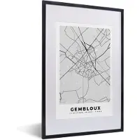 PosterMonkey Fotolijst incl. Poster Zwart Wit- Zwart Wit – België – Plattegrond – Stadskaart – Kaart – Gembloux - 40x60 cm - Posterlijst