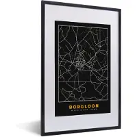 PosterMonkey Fotolijst incl. Poster - Goud - Borgloon - Stadskaart - Plattegrond - Kaart - 40x60 cm - Posterlijst