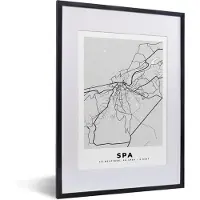 PosterMonkey Fotolijst incl. Poster Zwart Wit- België – Spa – Stadskaart – Kaart – Zwart Wit – Plattegrond - 30x40 cm - Posterlijst
