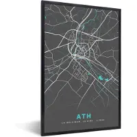PosterMonkey Fotolijst incl. Poster - Stadskaart – Grijs - Kaart – Ath – België – Plattegrond - 80x120 cm - Posterlijst
