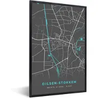 PosterMonkey Fotolijst incl. Poster - Stadskaart – Grijs - Kaart – Dilsen Stokkem – België – Plattegrond - 80x120 cm - Posterlijst