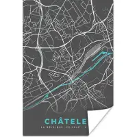 PosterMonkey Poster België – Châtelet – Stadskaart – Kaart – Blauw – Plattegrond - 20x30 cm