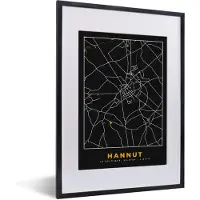 PosterMonkey Fotolijst incl. Poster - Kaart - Hannut - Goud - Stadskaart - Plattegrond - 30x40 cm - Posterlijst