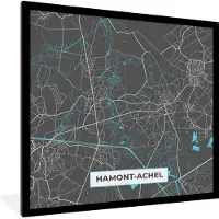 PosterMonkey Fotolijst incl. Poster - Kaart – Plattegrond – Stadskaart – Hamont Achel – België – Blauw - 40x40 cm - Posterlijst