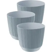Prosperplast Plantenpot - 3x stuks - stripe - steengrijs - kunststof - D20xH17 cm - voor binnen/buiten