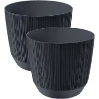 Prosperplast Plantenpot - 4x stuks - stripe - antraciet grijs - kunststof - D20xH17 cm - voor binnen/buiten