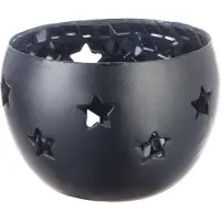 J-Line Theelichthouder Rond Mozaiek Ijzer/Glas Zwart Small 8X8X4Cm