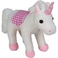 Happy People Pluche eenhoorn knuffel witte/roze 20 cm - Eenhoorns mystieke dieren knuffels - Unicorn speelgoed voor kinderen