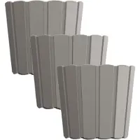 Prosperplast Set van 3x stuks wood-look plantenpot/bloempot kunststof dia 12 cm/hoogte 11 cm steengrijs voor binnen/buiten
