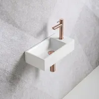 Guido Gusto Fonteinset Mia 40.5x20x10.5cm glans wit rechts inclusief fontein kraan, sifon en afvoerplug mat rose goud
