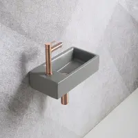 Guido Gusto Fonteinset Mia 40.5x20x10.5cm mat grijs links inclusief fontein kraan, sifon en afvoerplug mat rose goud