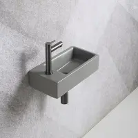 Guido Gusto Fonteinset Mia 40.5x20x10.5cm mat grijs links inclusief fontein kraan, sifon en afvoerplug gun metal
