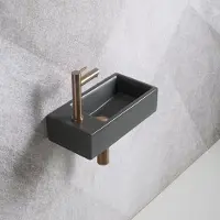 Guido Gusto Fonteinset Mia 40.5x20x10.5cm mat antraciet links inclusief fontein kraan, sifon en afvoerplug copper