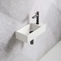 Guido Gusto Fonteinset Mia 40.5x20x10.5cm mat wit rechts inclusief fontein kraan, sifon en afvoerplug gun metal