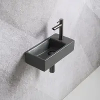 Guido Gusto Fonteinset Mia 40.5x20x10.5cm mat antraciet rechts inclusief fontein kraan, sifon en afvoerplug gun metal