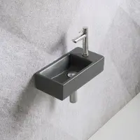 Guido Gusto Fonteinset Mia 40.5x20x10.5cm mat antraciet rechts inclusief fontein kraan, sifon en afvoerplug chroom