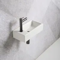 Guido Gusto Fonteinset Mia 40.5x20x10.5cm mat wit links inclusief fontein kraan, sifon en afvoerplug gun metal