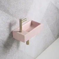 Guido Gusto Fonteinset Mia 40.5x20x10.5cm mat roze links inclusief fontein kraan, sifon en afvoerplug mat goud