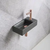 Guido Gusto Fonteinset Mia 40.5x20x10.5cm mat antraciet rechts inclusief fontein kraan, sifon en afvoerplug mat rose goud