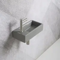 Guido Gusto Fonteinset Mia 40.5x20x10.5cm mat grijs links inclusief fontein kraan, sifon en afvoerplug RVS