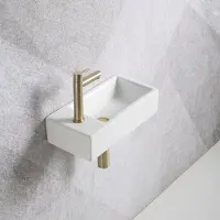 Guido Gusto Fonteinset Mia 40.5x20x10.5cm glans wit links inclusief fontein kraan, sifon en afvoerplug mat goud