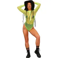 Smiffys Long Sleeve Zipped Bodystocking Volwassenen Vrouwen Geel Maat One size