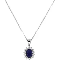 GLAMS ketting zirkonia en synth. saffier 1,1 mm halo 41+4 cm - Zilver