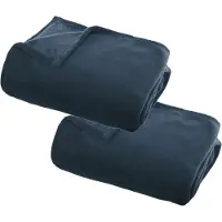 Atmosphera Plaid deken - 2x - denim blauw - polyester - 130 x 180 cm - Bankdeken - Fleece plaid