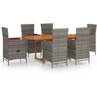 vidaXL 7-delige Tuinset poly rattan grijs