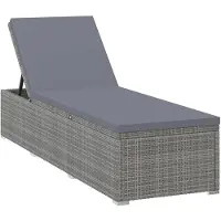 vidaXL Ligbed met kussen poly rattan grijs