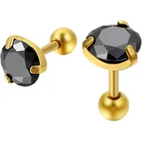 Mendes Heren oorbellen Black Royal King Crown Goudkleurig-7mm