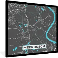 PosterMonkey Fotolijst incl. Poster - Meerbusch – Stadskaart – Blauw – Plattegrond – Stadskaart – Kaart - Duitsland - 40x40 cm - Posterlijst