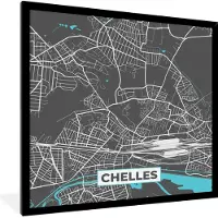 PosterMonkey Fotolijst incl. Poster - Frankrijk – Plattegrond – Kaart – Chelles – Stadskaart - 40x40 cm - Posterlijst