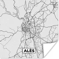 PosterMonkey Poster Kaart – Stadskaart - Alès - Plattegrond – Frankrijk - 30x30 cm