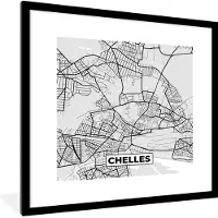 PosterMonkey Fotolijst incl. Poster - Frankrijk - Plattegrond - Kaart - Chelles - Stadskaart - 40x40 cm - Posterlijst