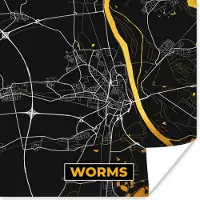 PosterMonkey Poster Stadskaart – Kaart – Worms – Gold – Duitsland – Plattegrond - 30x30 cm