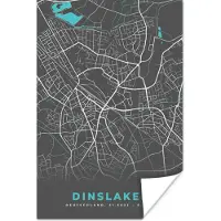 PosterMonkey Poster Kaart – Plattegrond – Stadskaart – Dinslaken – Duitsland – Blauw - 60x90 cm