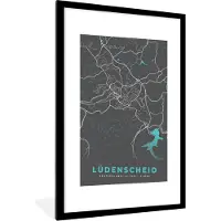 PosterMonkey Fotolijst incl. Poster - Blauw – Duitsland – Plattegrond – Stadskaart – Kaart – Lüdenscheid - 60x90 cm - Posterlijst