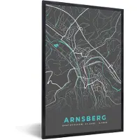 PosterMonkey Fotolijst incl. Poster - Arnsberg – Stadskaart – Blauw – Plattegrond – Stadskaart – Kaart - Duitsland - 40x60 cm - Posterlijst