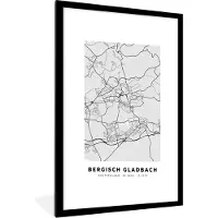 PosterMonkey Fotolijst incl. Poster - Plattegrond - Bergisch Gladbach - Kaart - Stadskaart - Duitsland - 60x90 cm - Posterlijst