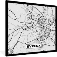 PosterMonkey Fotolijst incl. Poster - Kaart – Stadskaart – Frankrijk - Évreux - Plattegrond - 40x40 cm - Posterlijst