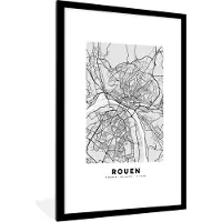PosterMonkey Fotolijst incl. Poster - Kaart - Stadskaart - Frankrijk - Rouen - Plattegrond - 80x120 cm - Posterlijst