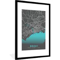 PosterMonkey Fotolijst incl. Poster - Kaart - Stadskaart - Brest - Frankrijk - Plattegrond - 60x90 cm - Posterlijst