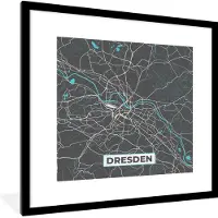 PosterMonkey Fotolijst incl. Poster - Duitsland – Blauw – Dresden – Stadskaart – Kaart – Plattegrond - 40x40 cm - Posterlijst